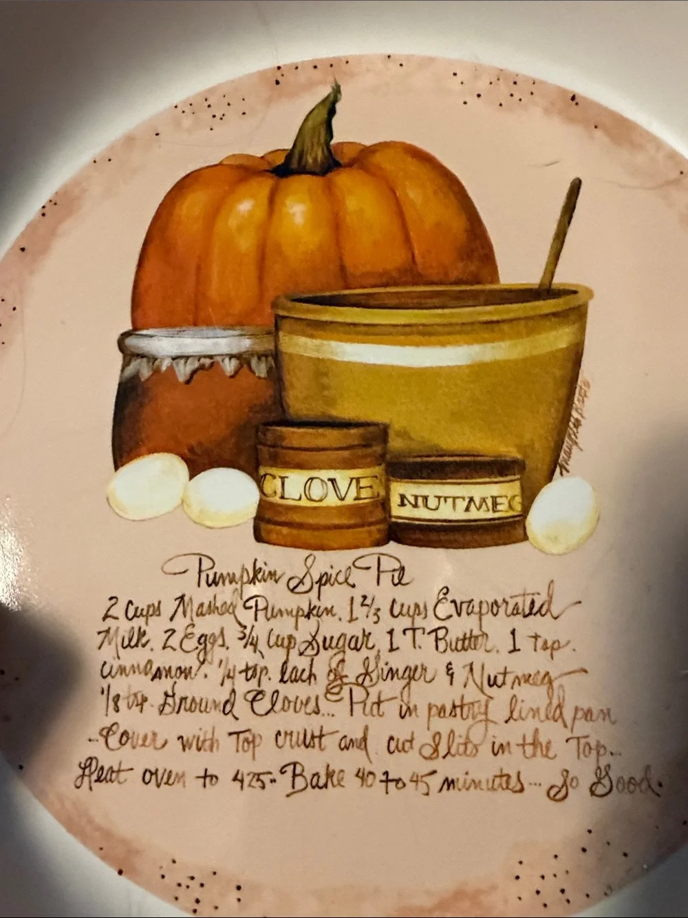 Pumpkin Spice Decorative Pie Plate - Cream and Orange